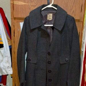 Tulle Gray Pea Coat with Wide Lapel Collar